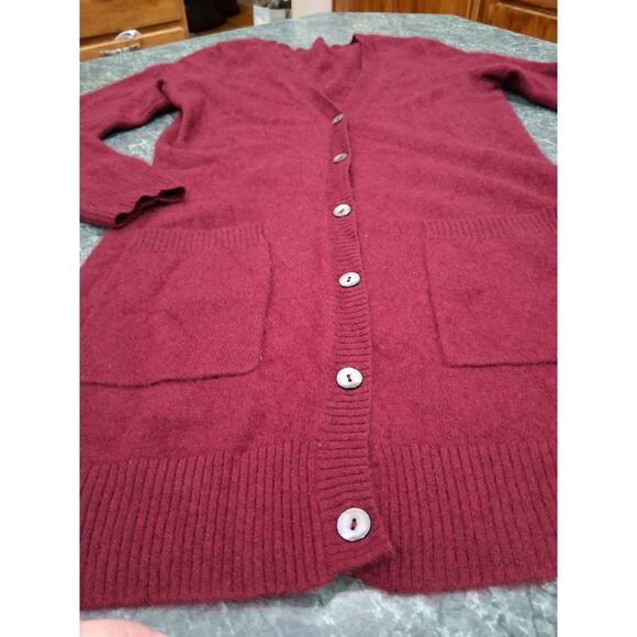 Linea Rossa 100% Pure Cashmere Cardigan Sweater Burgundy Womens S Long Pockets - Picture 2 of 11